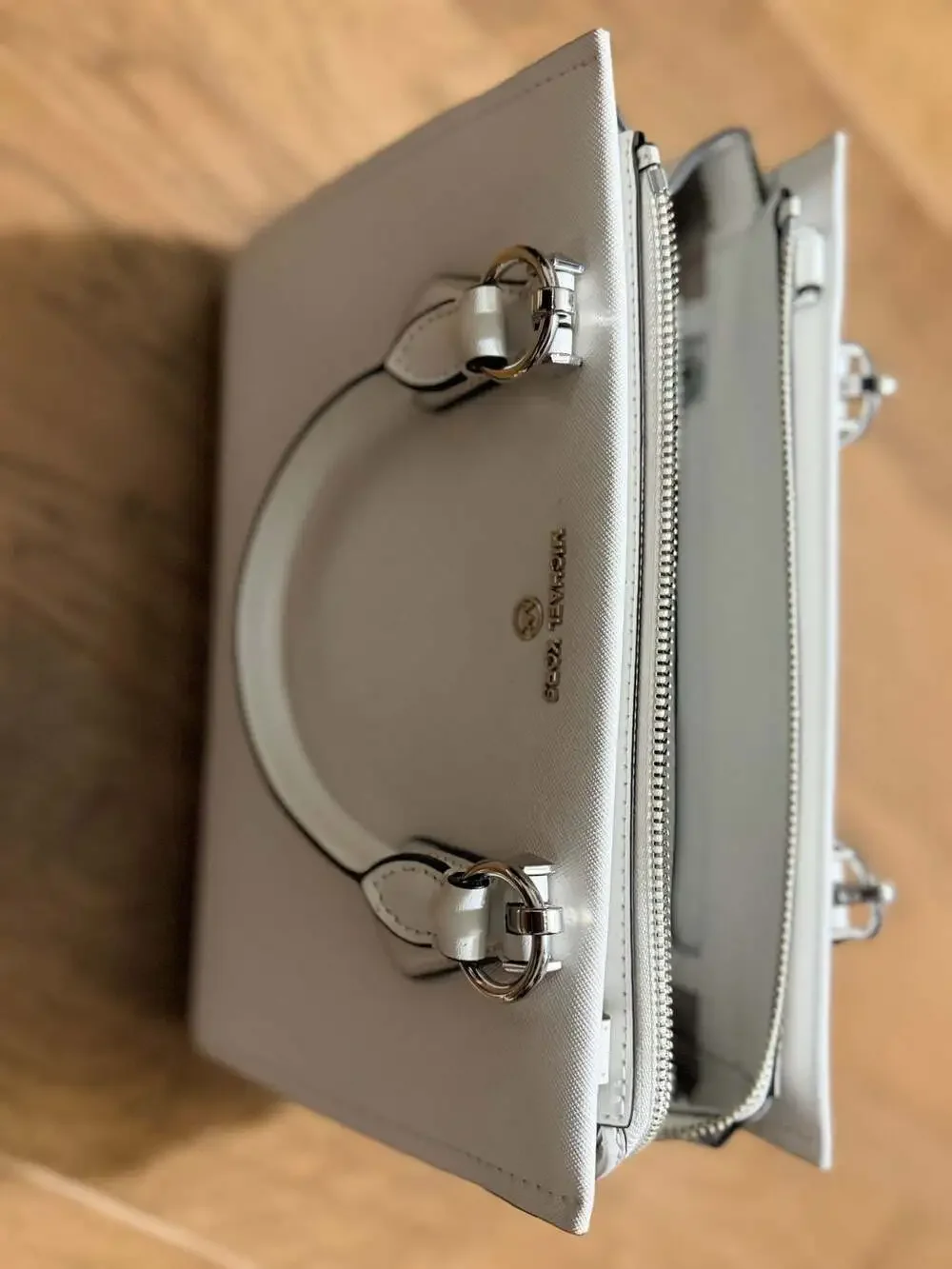 Michael Kors Marilyn Medium Saffiano Leather Satchel in Optic White